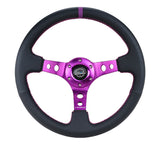 NRG Reinforced Steering Wheel (350mm / 3in. Deep) Black Leather w/Purple Center & Purple Stitching NRG Steering Wheels  AXOPROS