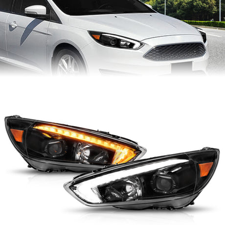 ANZO ANZO 15-18 Ford Focus Projector Headlights - w/ Light Bar Switchback Black Housing Headlights aftermarket performance part