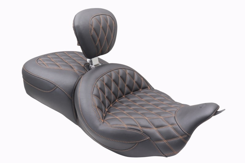 Mustang 08-25 Harley FL Touring Rd King Sp, Rd Glide Ltd, Dble Diamond ST Backrest - Black/MO Mustang Motorcycle Two-Piece Motorcycle Seats  AXOPROS