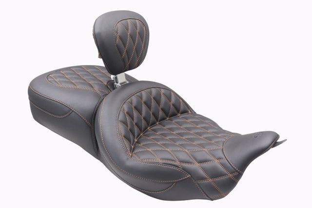 Mustang 08-25 Harley FL Touring Rd King Sp, Rd Glide Ltd, Dble Diamond ST Backrest - Black/MO Mustang Motorcycle Two-Piece Motorcycle Seats  AXOPROS