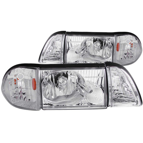 ANZO ANZO 1987-1993 Ford Mustang Crystal Headlights Chrome w/ Corner Lights 2pc Headlights aftermarket performance part