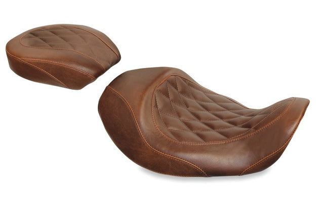 Mustang 06-17 Harley Dyna Wide Tripper Forward Solo Seat Diamond Stitch - Distressed Brown Mustang Motorcycle Solo Motorcycle Seats  AXOPROS
