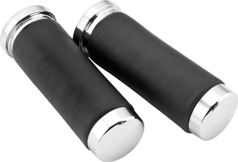 Bikers Choice Chrome & Leather 1 Inch Grips Universal Pr Bikers Choice Grips  AXOPROS