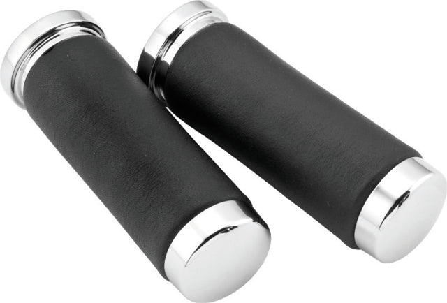 Bikers Choice Chrome & Leather 1 Inch Grips Universal Pr Bikers Choice Grips  AXOPROS