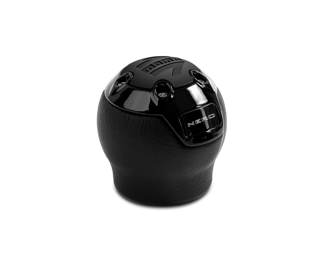 Momo Nero Shift Knob - Black Leather, Black Chrome Insert, with Reverse Lockout MOMO Shift Knobs  AXOPROS
