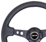 NRG Reinforced Steering Wheel (350mm / 3in. Deep) Blk Leather w/Blk Spoke & Circle Cutouts NRG Steering Wheels  AXOPROS