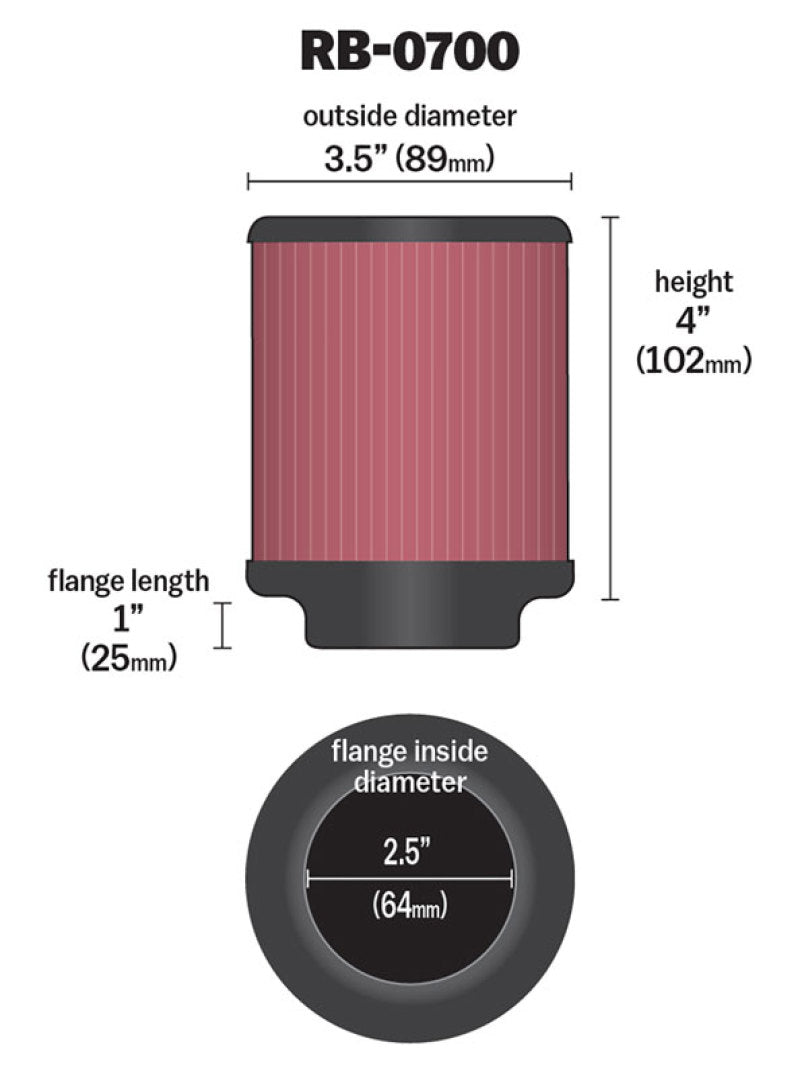 K&N Universal Rubber Filter 2.5 inch 5 Degree FLG 3.5 inch OD 4 inch Height K&N Engineering Air Filters - Universal Fit  AXOPROS