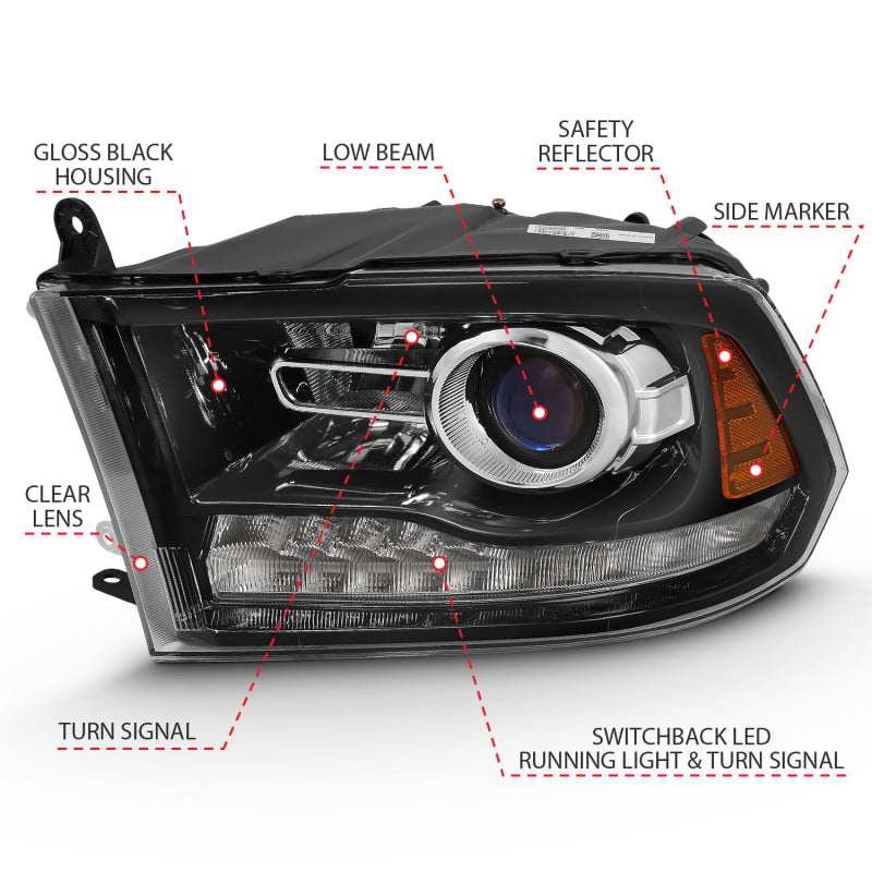 ANZO 2009-2018 Dodge Ram 1500 Projector Plank Style Switchback H.L Halo Black Amber (OE Style) ANZO Headlights  AXOPROS