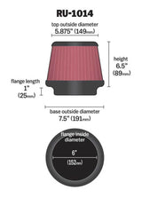 K&N Universal Tapered Filter 6in Flange ID x 7.5in Base OD x 5.875in Top OD x 6.5in Height K&N Engineering Air Filters - Universal Fit  AXOPROS