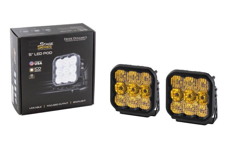 Diode Dynamics SS5 LED Pod Sport - Yellow Combo (Pair) Diode Dynamics Light Accessories and Wiring  AXOPROS