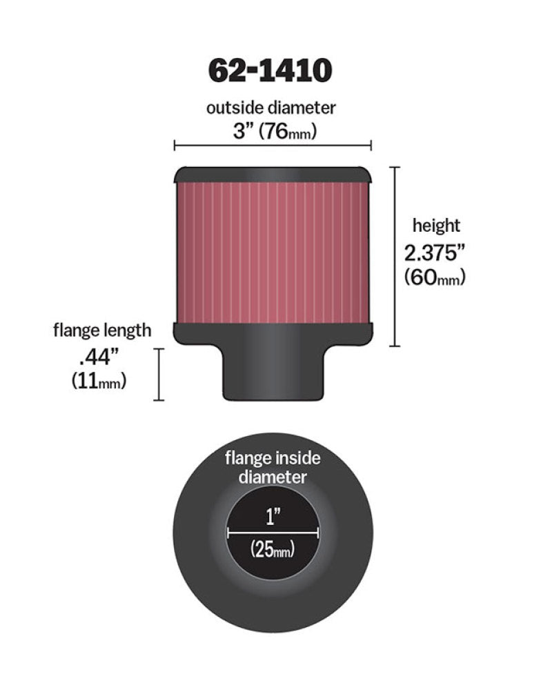 K&N 1 inch ID 3 inch OD 2.375 inch H Rubber Base Crankcase Vent Filter K&N Engineering Air Filters - Universal Fit  AXOPROS