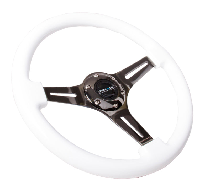 NRG Classic Wood Grain Steering Wheel (350mm) White Paint Grip w/Black 3-Spoke Center NRG Steering Wheels  AXOPROS