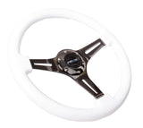 NRG Classic Wood Grain Steering Wheel (350mm) White Paint Grip w/Black 3-Spoke Center NRG Steering Wheels  AXOPROS