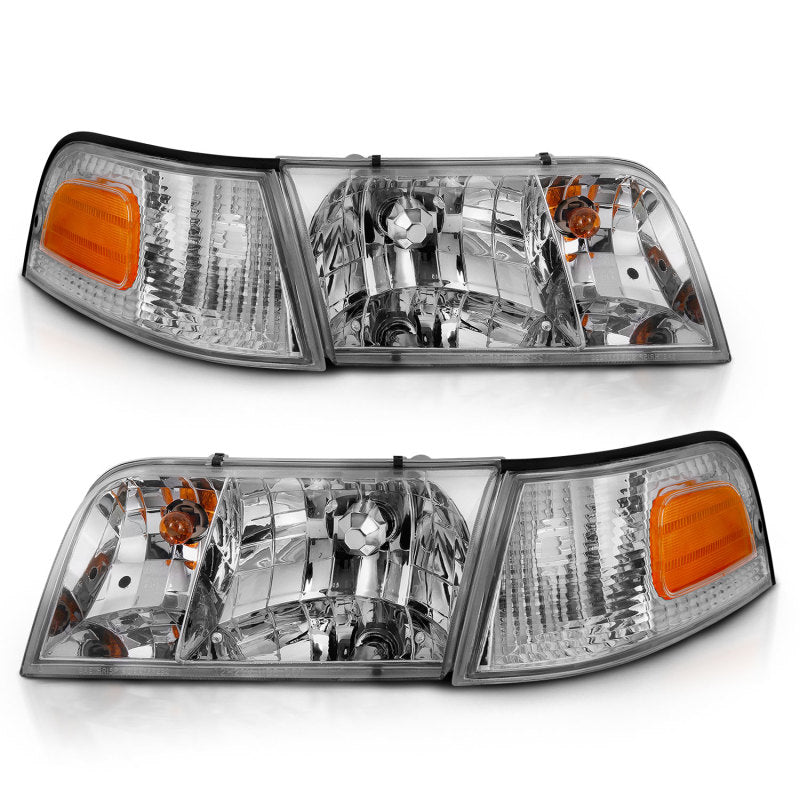 ANZO 1998-2005 Ford Crown Victoria Crystal Headlight Chrome With Bumper Light (OE) ANZO Headlights  AXOPROS