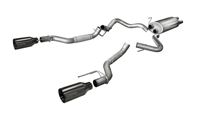 Corsa 2017-2020 Ford F-150 Raptor 3.5L Sport Cat-Back Dual Rear Exit w/ 5in Gunmetal Tip CORSA Performance Catback  AXOPROS