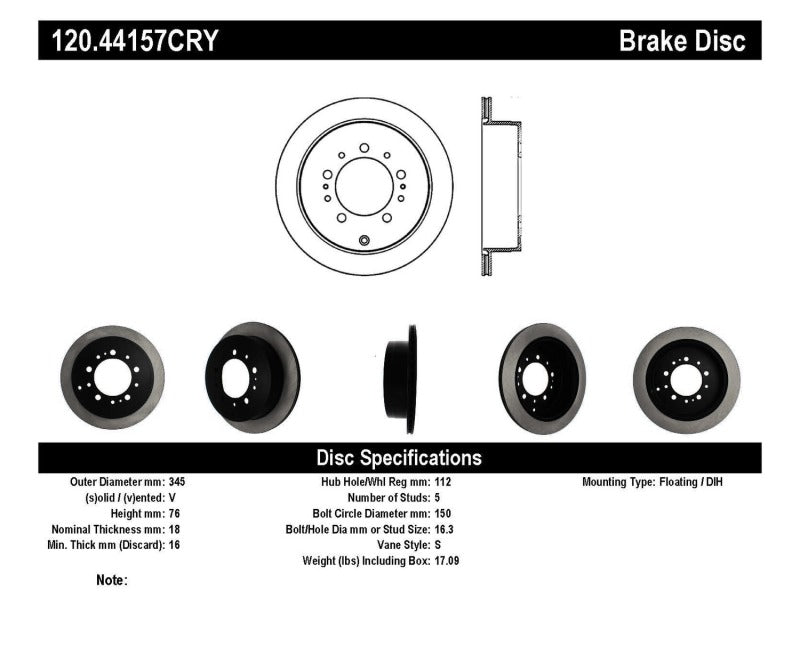 Stoptech 08-17 Toyota Land Cruiser / 08-17 Lexus LX Rear Premium Cryo Rotor Stoptech Brake Rotors - OE  AXOPROS