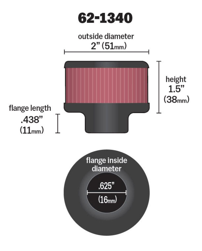 K&N 0.625 inch ID 2 inch OD 1.5 inch H Clamp On Crankcase Vent Filter K&N Engineering Air Filters - Universal Fit  AXOPROS