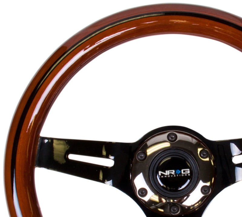 NRG Classic Wood Grain Steering Wheel (310mm) Dark Wood & Black Line Inlay w/Blk Chrome 3-Spoke Ctr. NRG Steering Wheels  AXOPROS