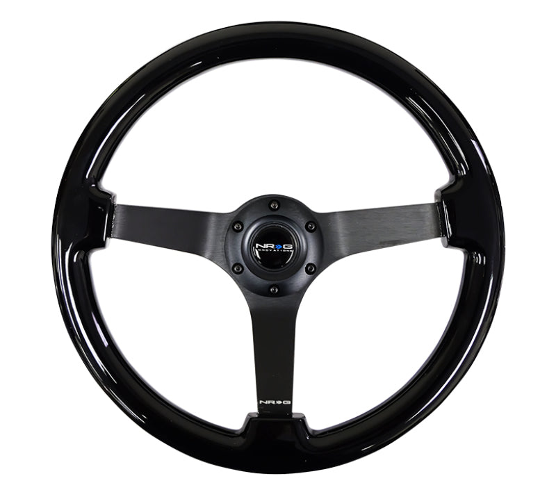 NRG Reinforced Steering Wheel (350mm / 3in. Deep) Black w/Black Chrome Solid 3-Spoke Center NRG Steering Wheels  AXOPROS