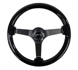 NRG Reinforced Steering Wheel (350mm / 3in. Deep) Black w/Black Chrome Solid 3-Spoke Center NRG Steering Wheels  AXOPROS