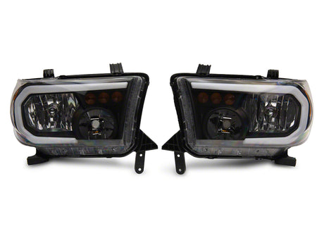 Raxiom Raxiom 07-13 Toyota Tundra Axial Series Headlights w/ LED Bar- Black Housing (Clear Lens) Headlights aftermarket performance part