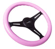 NRG Classic Wood Grain Steering Wheel (350mm) Solid Pink Painted Grip w/Black 3-Spoke Center NRG Steering Wheels  AXOPROS
