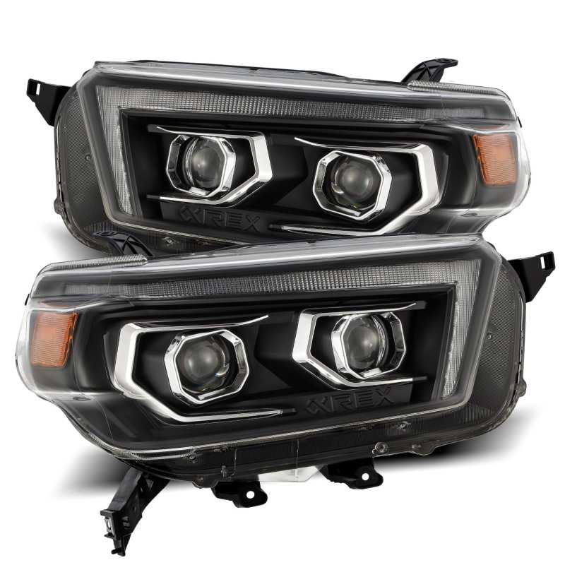 AlphaRex 10-13 Toyota 4Runner LUXX LED Proj Headlights Plank Style Black w/Seq Signal/DRL AlphaRex Headlights  AXOPROS
