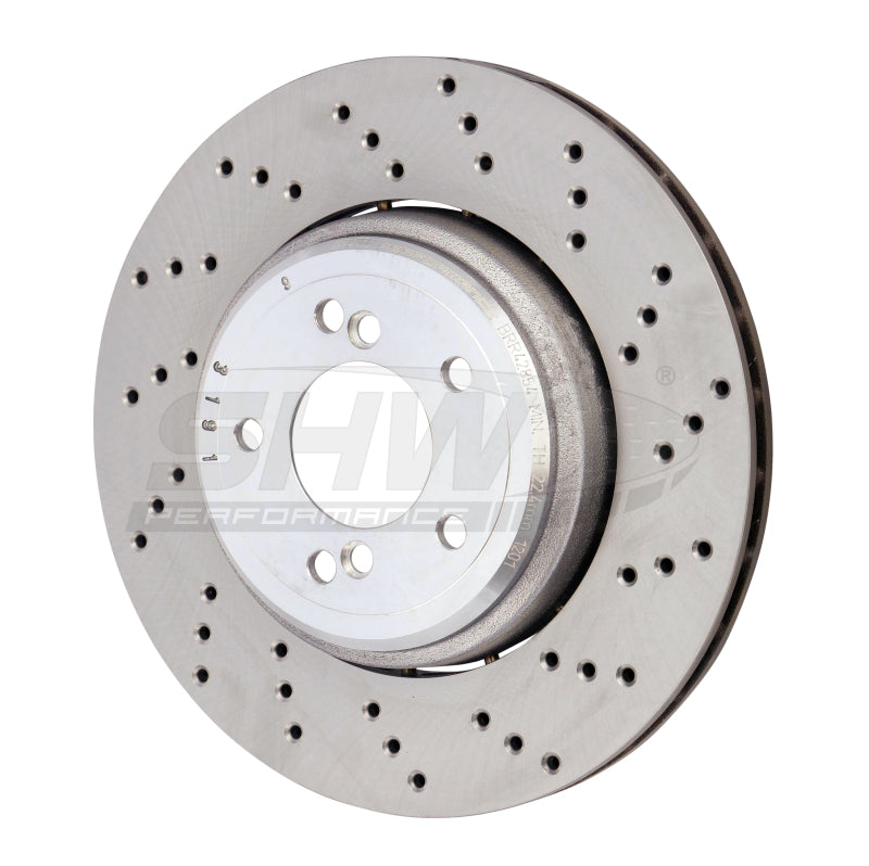 SHW 08-13 BMW M3 4.0L Right Rear Cross-Drilled Lightweight Brake Rotor (34212283804) SHW Performance Brake Rotors - Drilled  AXOPROS