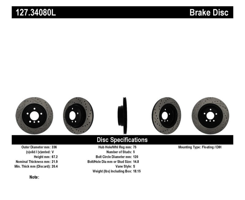 StopTech 06 BMW 330 / 07-09 BMW 335 Slotted & Drilled Left Rear Rotor Stoptech Brake Rotors - Slot & Drilled  AXOPROS