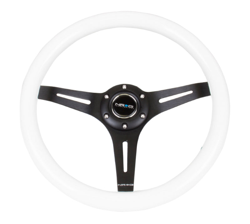 NRG Classic Wood Grain Steering Wheel (350mm) White Paint Grip w/Black 3-Spoke Center NRG Steering Wheels  AXOPROS