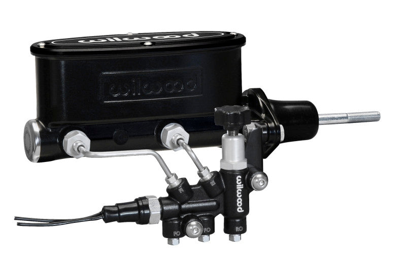 Wilwood HV Tandem M/C Kit w L/H Bracket & Prop Valve - 15/16in Bore Black-W/Pushrod Wilwood Brake Master Cylinder  AXOPROS