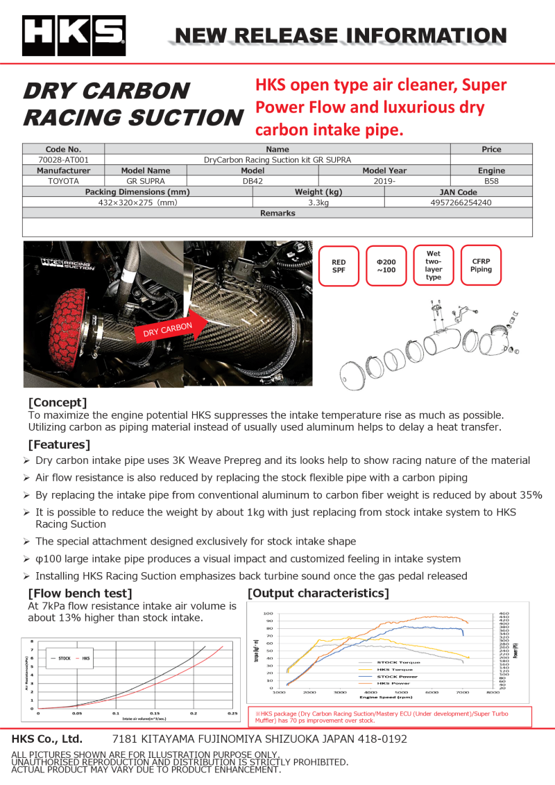 HKS DryCarbon Full Cold Air Intake Kit GR SUPRA HKS Cold Air Intakes  AXOPROS