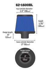 K&N 2in Base OD x .375in Flange ID x 1.75in H Rubber Base Crankcase Vent Filter - Blue K&N Engineering Air Filters - Universal Fit  AXOPROS