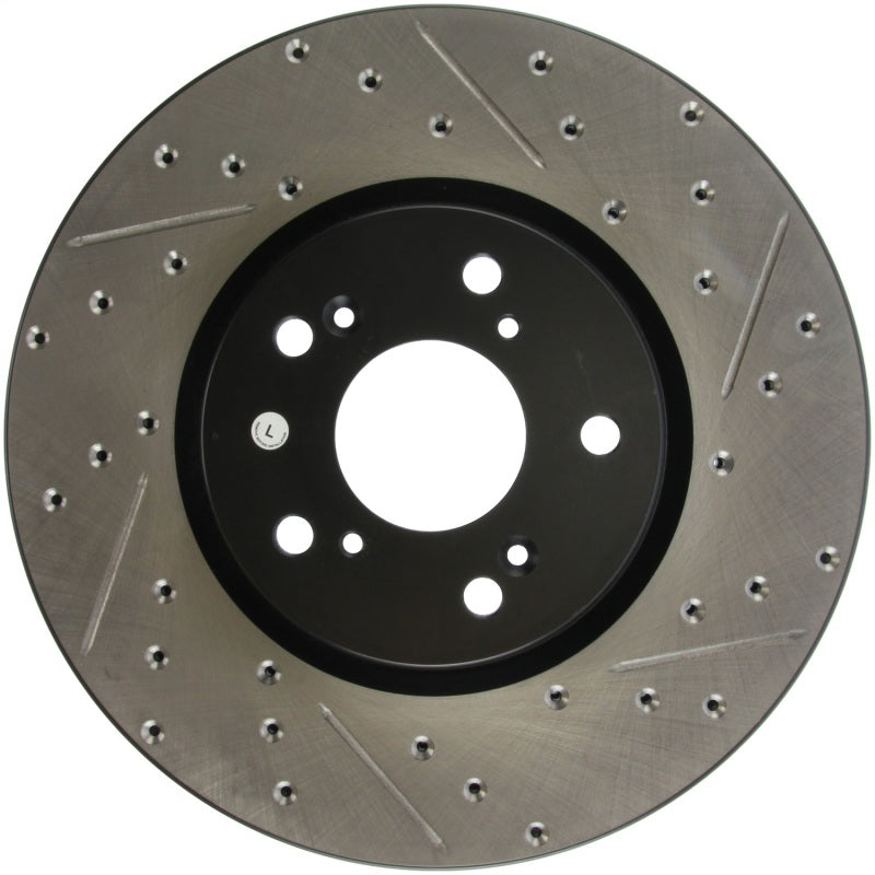 StopTech 04-08 Acura TL (Brembo Caliber) SportStop Slotted &amp; Drilled Left Front Rotor Stoptech Brake Rotors - Slot & Drilled  AXOPROS