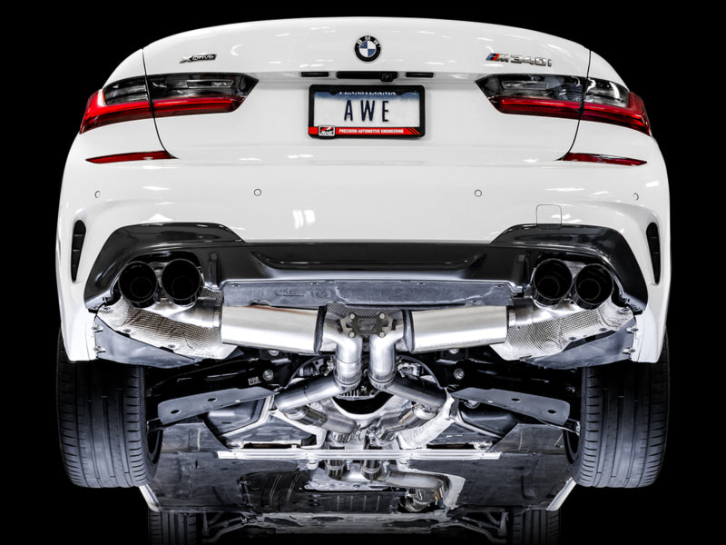 AWE Tuning 2019+ BMW M340i (G20) Resonated Touring Edition Exhaust - Quad Diamond Black Tips AWE Tuning Catback  AXOPROS