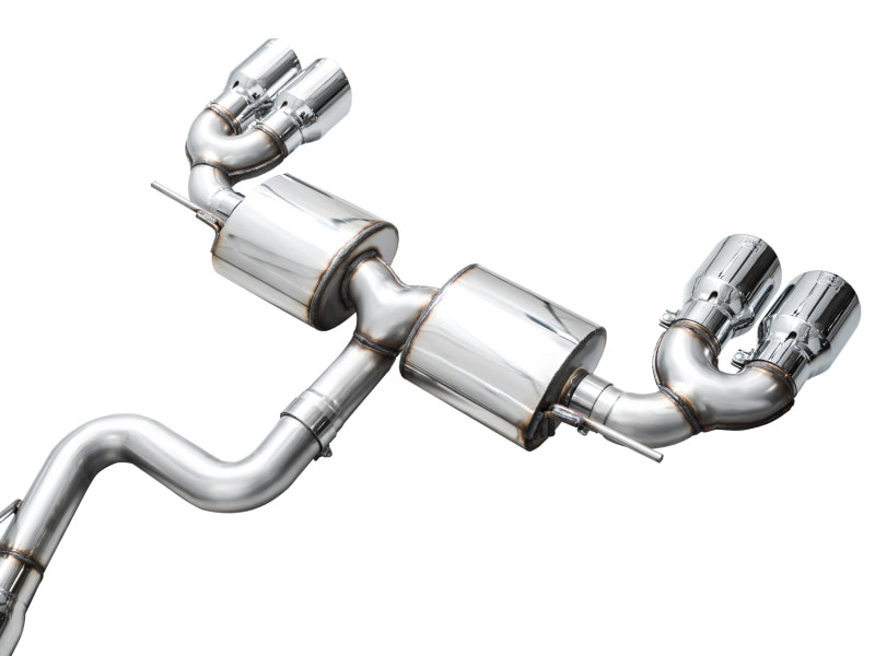 AWE MK8 Volkswagen Golf R 3in Touring Edition Quad Exhaust - Chrome Silver Tips AWE Tuning Catback  AXOPROS