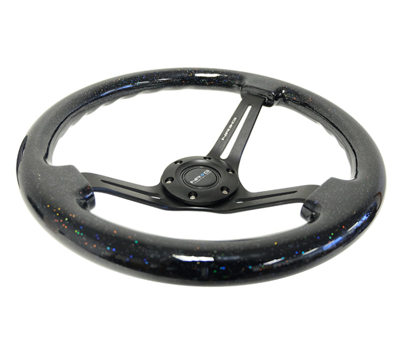 NRG Reinforced Steering Wheel (350mm / 3in. Deep) Black Multi Color Flake Wood w/ Black Matte Center NRG Steering Wheels  AXOPROS