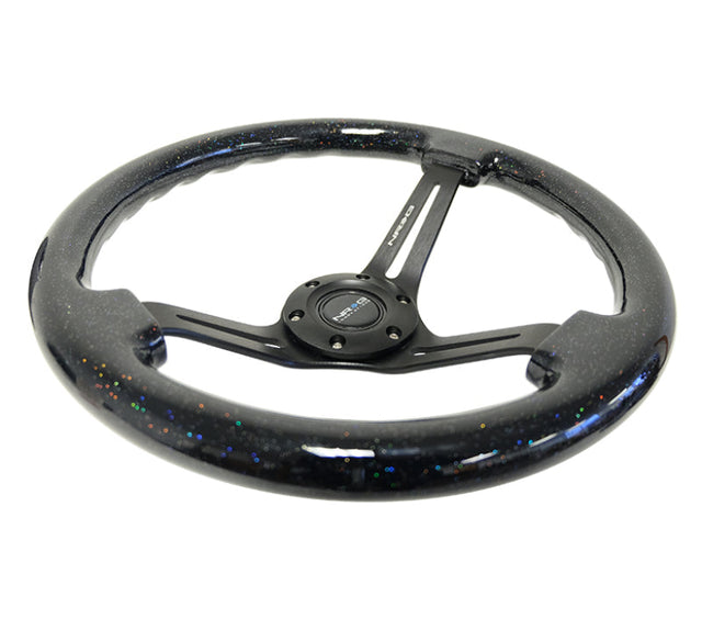 NRG Reinforced Steering Wheel (350mm / 3in. Deep) Black Multi Color Flake Wood w/ Black Matte Center NRG Steering Wheels  AXOPROS