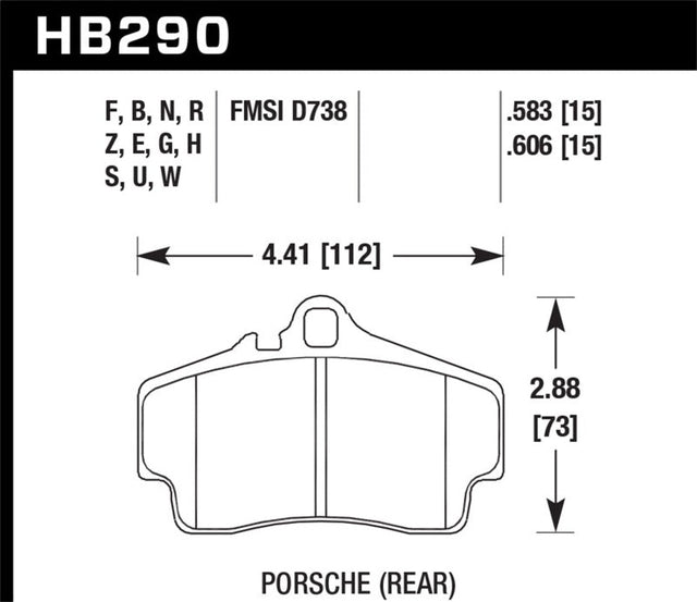 Hawk 98 Porsche 911 Targa/99-08 911 Carrera 4/00-06 Boxster S DTC-70 15mm Rear Brake Pads Hawk Performance Brake Pads - Racing  AXOPROS