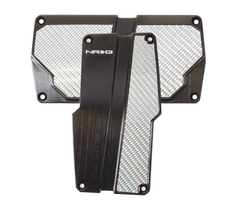 NRG Brushed Aluminum Sport Pedal A/T - Black w/Silver Carbon NRG Pedal Covers  AXOPROS