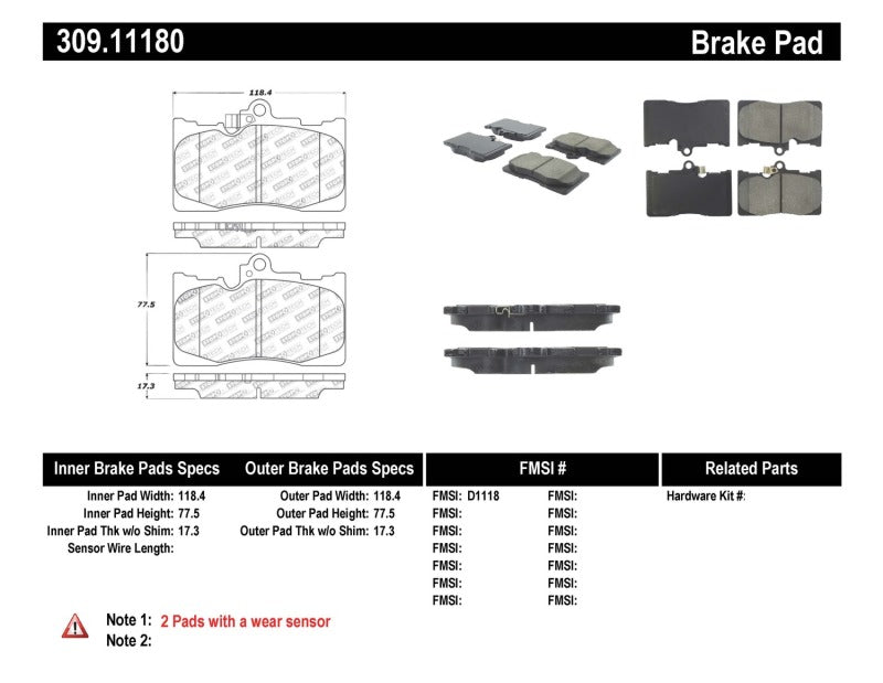 StopTech Performance 06 Lexus GS300/430 / 07-08 GS350 / 06-08 IS350 Front Brake Pads Stoptech Brake Pads - Performance  AXOPROS