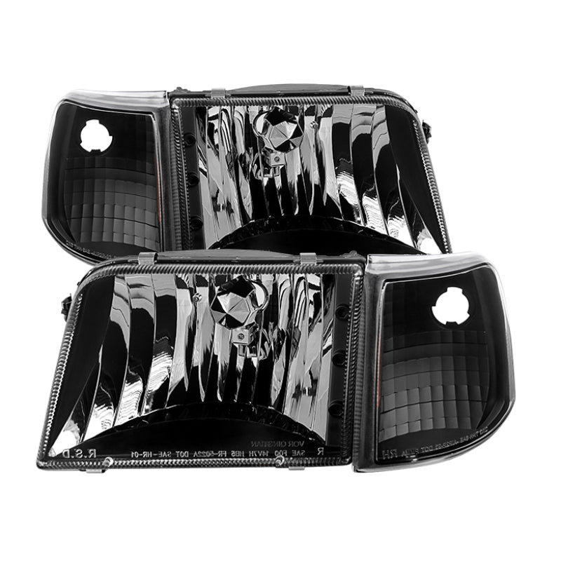 Xtune Ford Ranger 93-97 Crystal Headlights w/ Corner Lights 4pcs Sets Black HD-JH-FR93-SET-BK SPYDER Headlights  AXOPROS