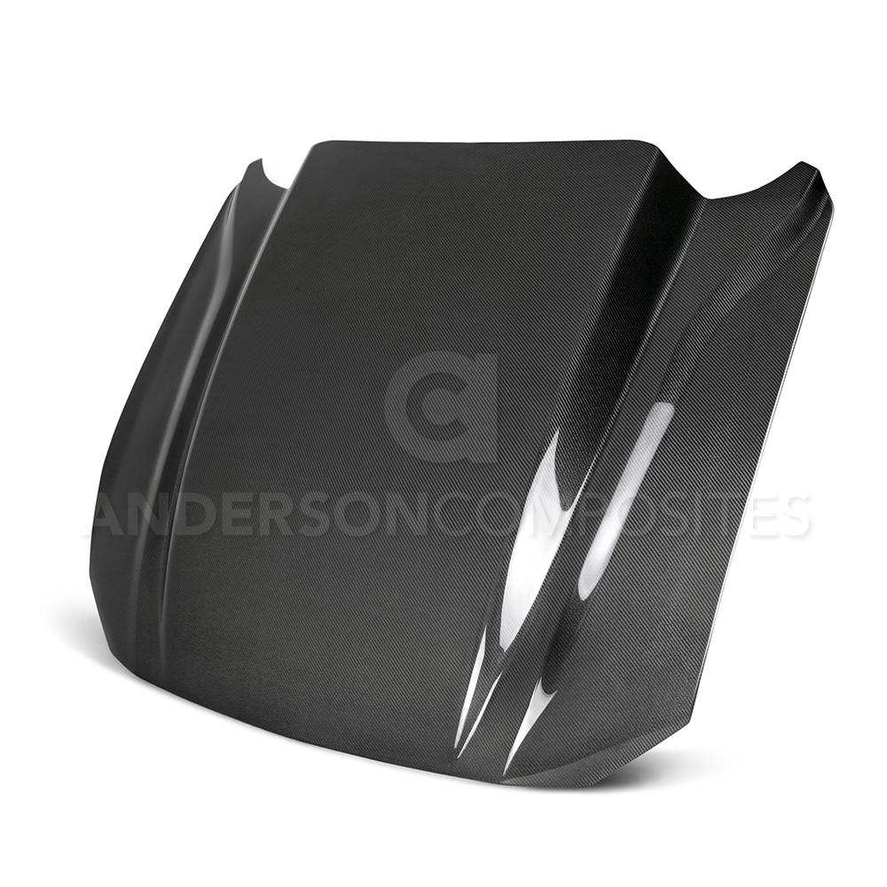 Anderson Composites AC-HD18FDMU-CJ-DS Type-CJ Double Sided Carbon Fiber 4 Inch Cowl Hood For 2018-2020 Ford Mustang Anderson Composites Hood  AXOPROS