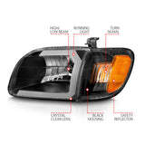 ANZO 00-04 Toyota Tundra (Fits Reg/Acc Cab Only) Crystal Headlights w/Light Bar Black w/Corner Light ANZO Headlights  AXOPROS