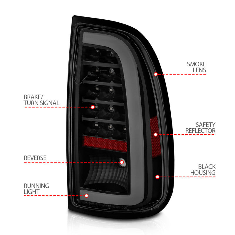 ANZO 00-06 Toyota Tundra (Std. Bed/Reg Cab) LED Taillights w/Light Bar Black Housing Smoke Lens ANZO Tail Lights  AXOPROS