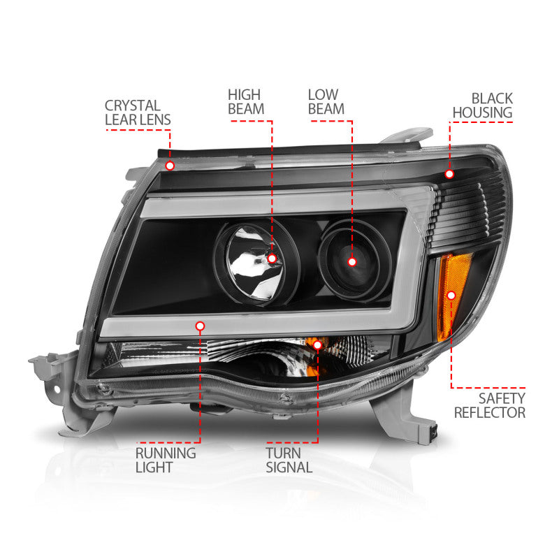ANZO 05-09 Toyota Tacoma Projector Light Bar Style Headlights w/ C Light Bar ANZO Headlights  AXOPROS