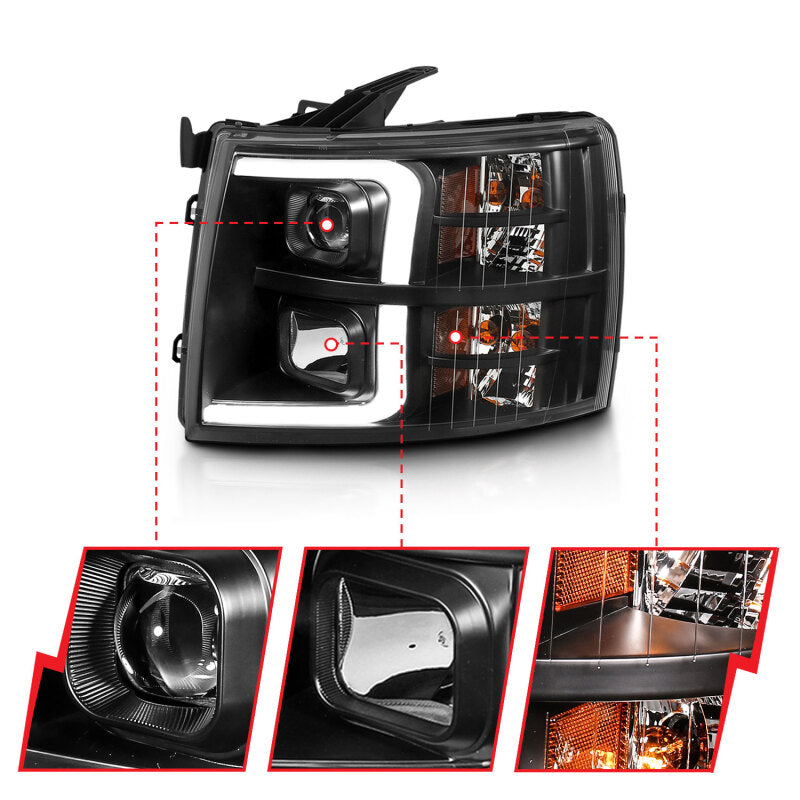 ANZO 07-13 Chevrolet Silverado 3500 Projector Headlights - Black Amber ANZO Headlights  AXOPROS