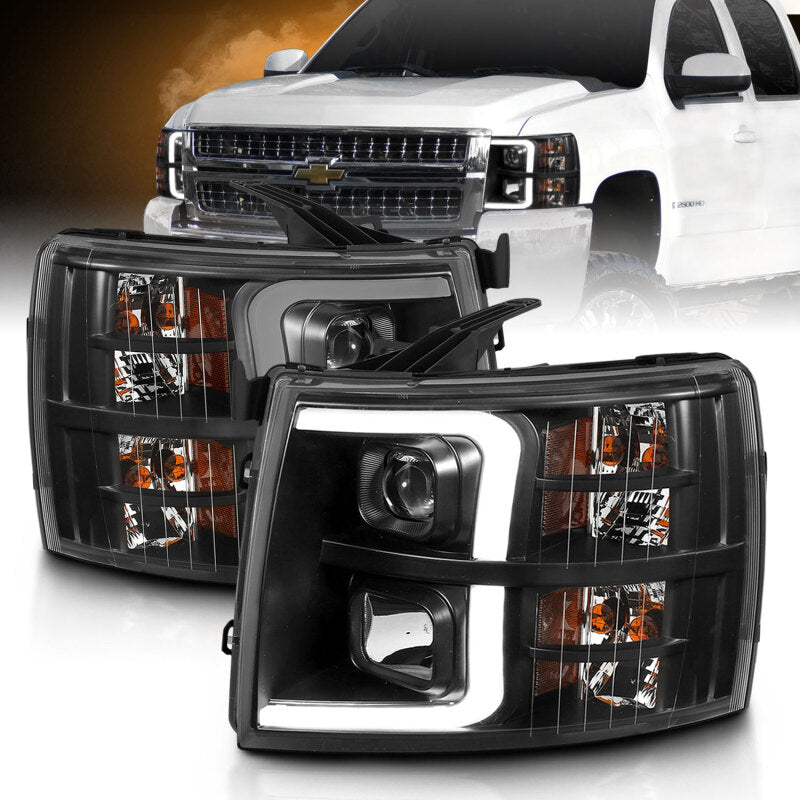 ANZO 07-13 Chevrolet Silverado 3500 Projector Headlights - Black Amber ANZO Headlights  AXOPROS