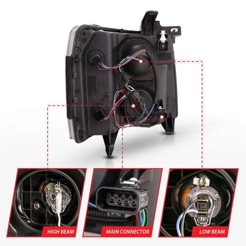 ANZO 07-13 Chevrolet Silverado 3500 Projector Headlights - Black Amber ANZO Headlights  AXOPROS