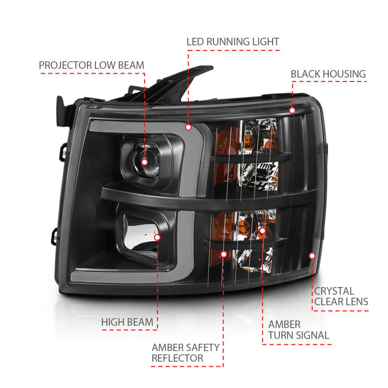 ANZO 07-13 Chevrolet Silverado 3500 Projector Headlights - Black Amber ANZO Headlights  AXOPROS